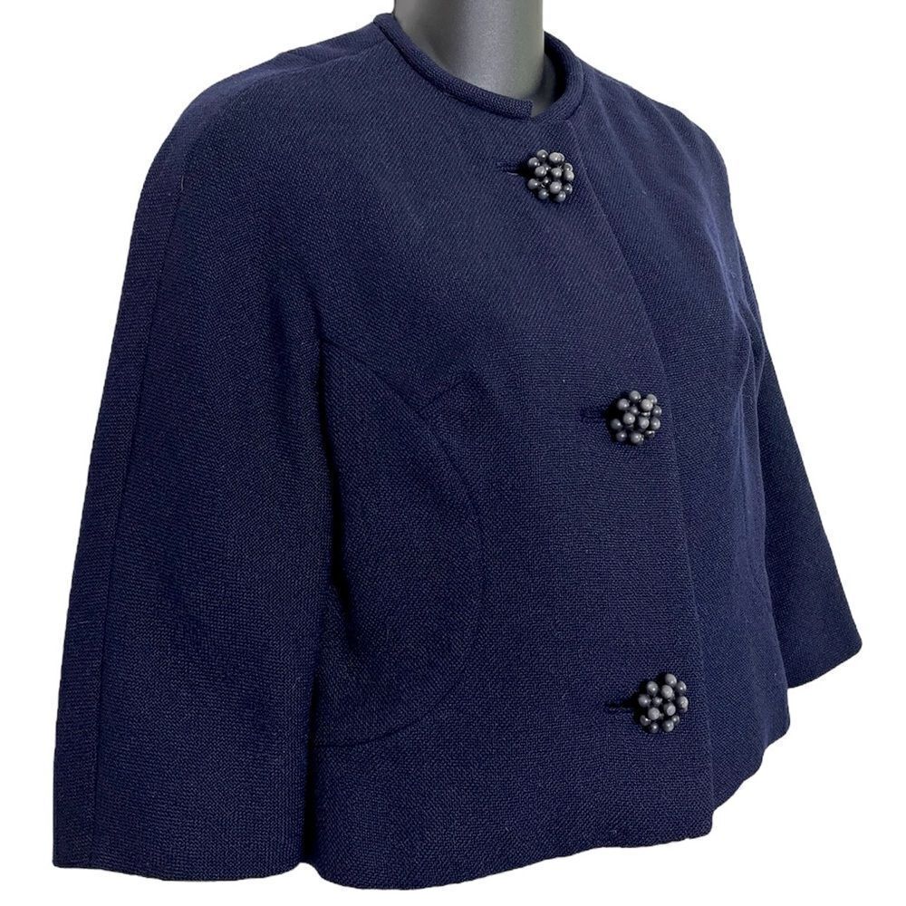 Hattie Carnegie Textured Jacket Vintage 50s Collarless Topper Crop Small Medium